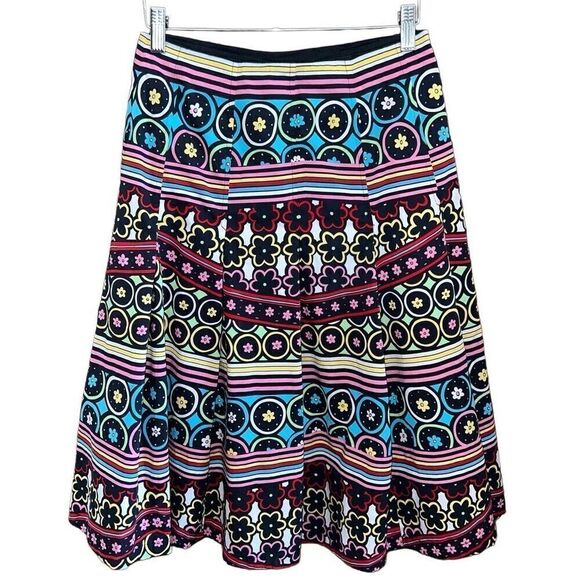 Harold's Size 4 Multi-Color Floral Print Side Zipper Pleated Midi Skirt Boho EUC - Picture 1 of 10